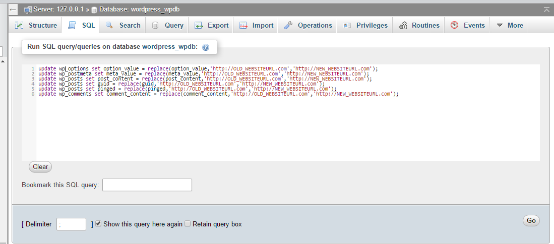 Update WordPress site URL via PHPmyadmin